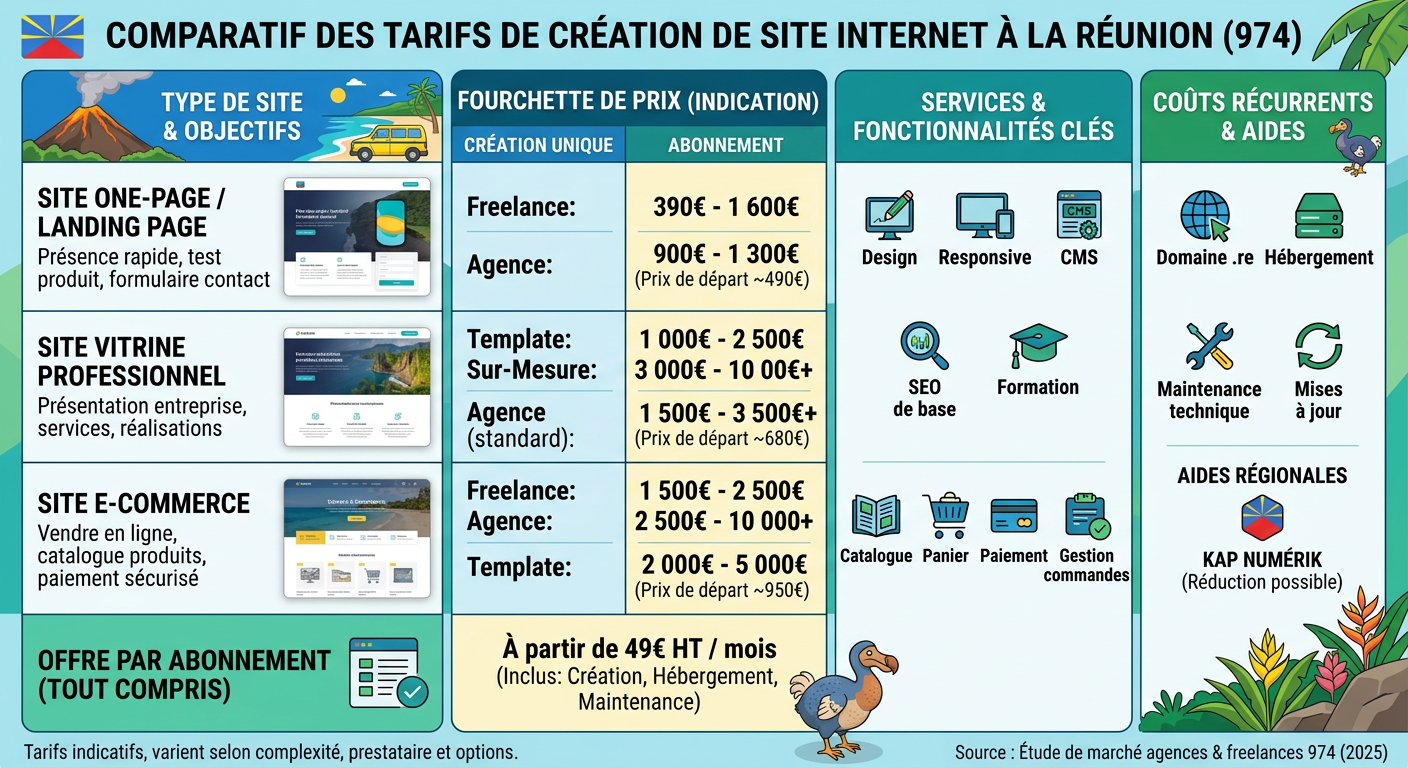 Comparatif des tarifs de création de site internet à La Réunion